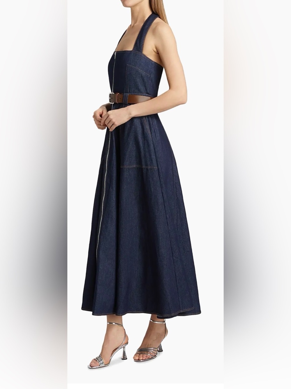 NWT NICHOLAS Anastasia Utility Halterneck Denim Indigo Midi Belted Dress 2 - Picture 6 of 17